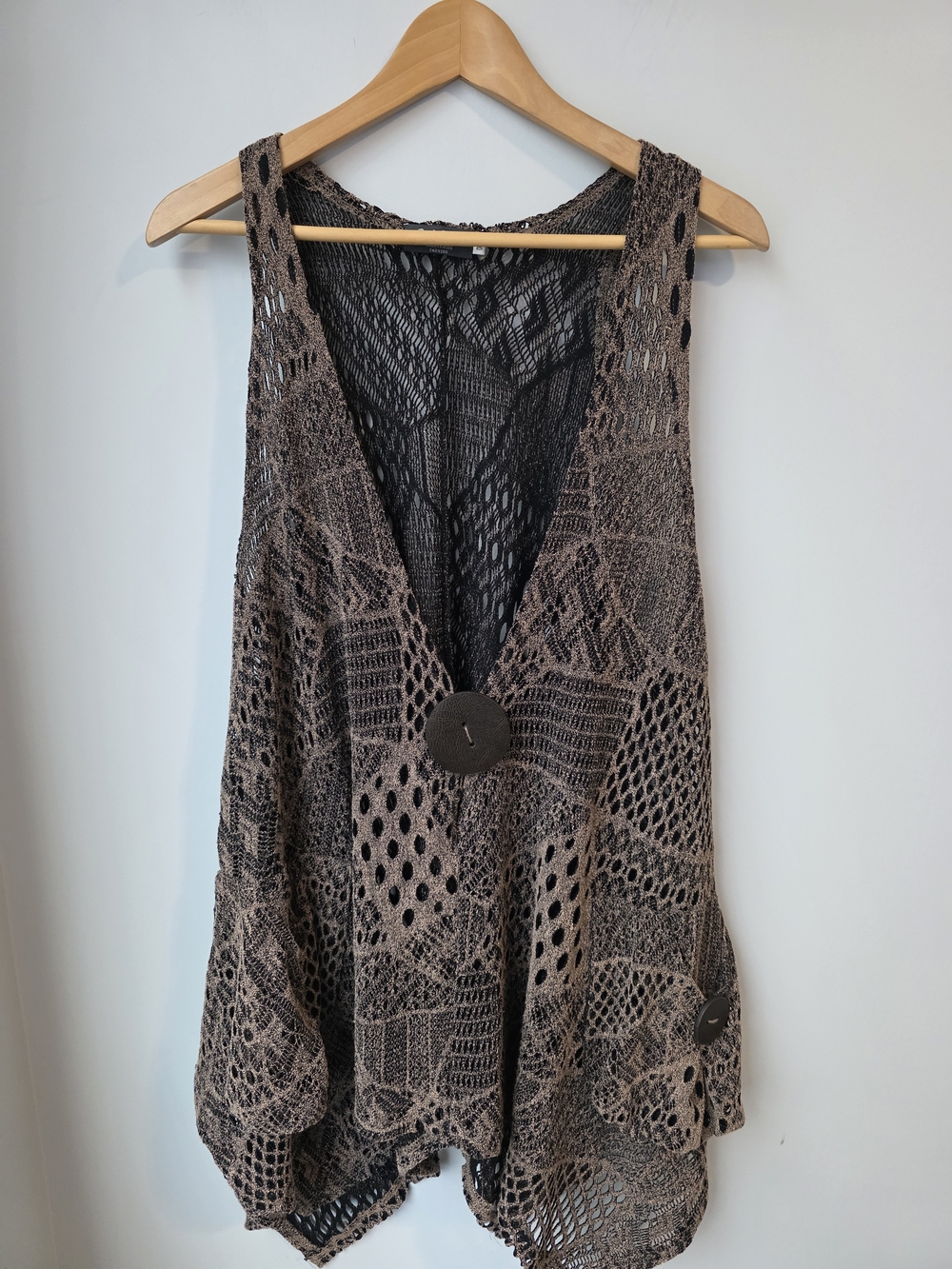 Red Coral Brown Crochet Open Knit Vest Size One Size Boho Festival Layering Top